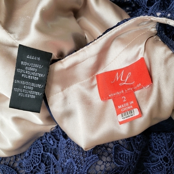 ML Monique Lhuillier Lace Long Sleeve Ruffled Mini Cocktail Sheath Dress Size 2 - Picture 9 of 10